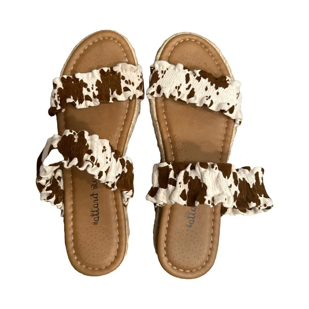 Altar'd State Brown and White Cowhide Platform Sandals